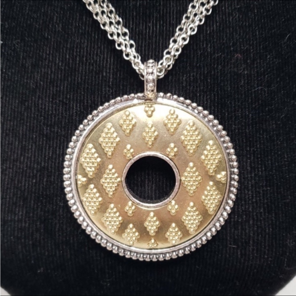 N329 Chico's Reversible Gold and Shiny Silver Pendant Necklace
